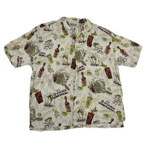 Big Dogs Shirt Mens XL Cream Hawaiian Button Up Loop‎ Collar The Keys Lounge
